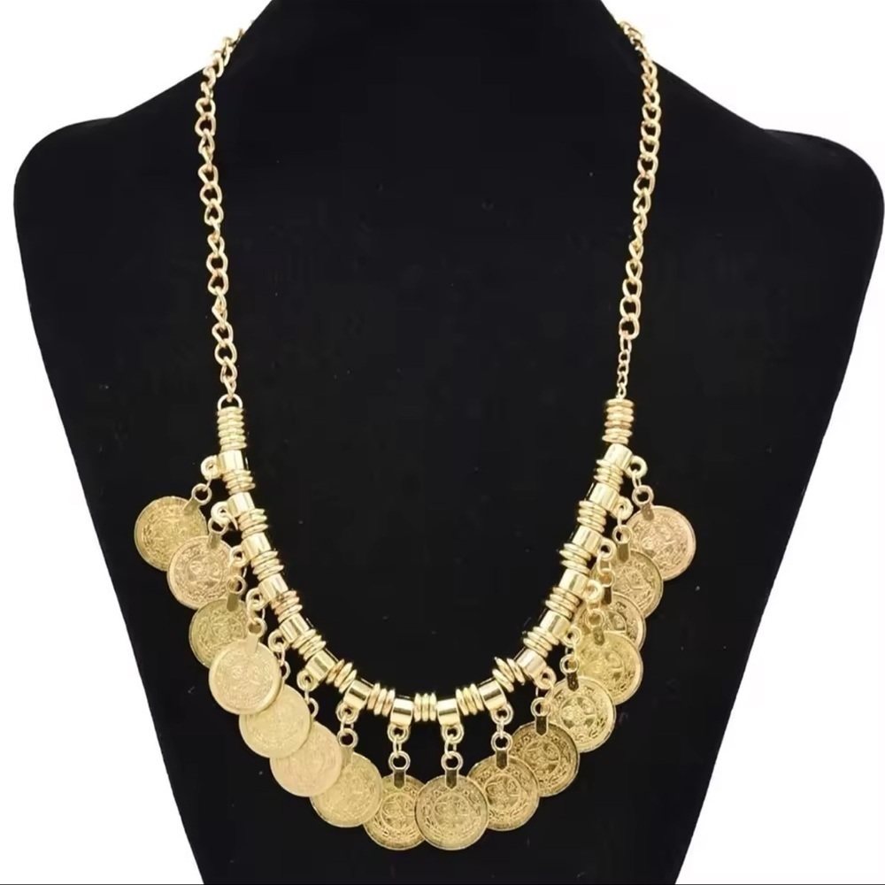 Boho Ethnic Gold Metal Coins Necklace